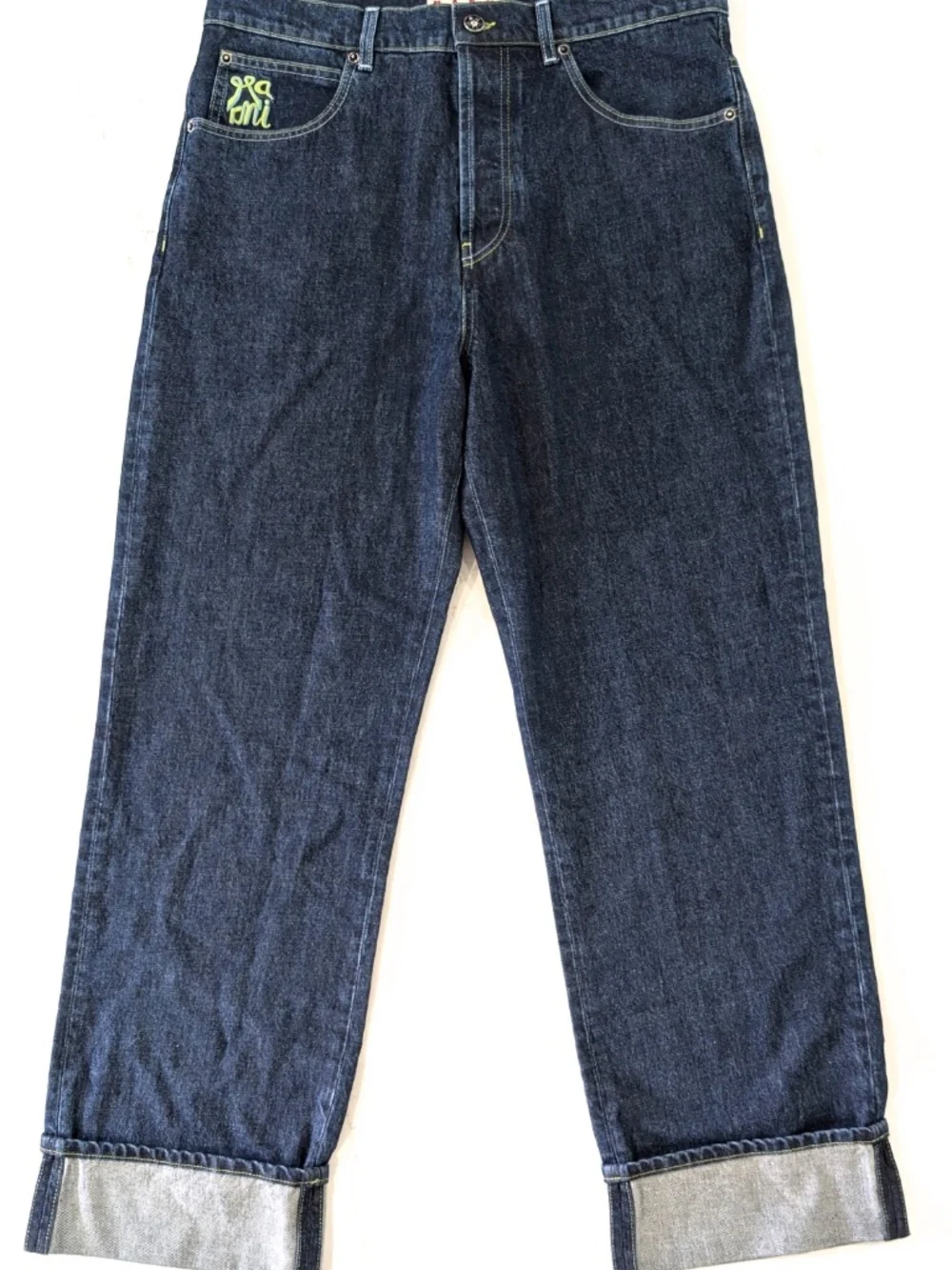 MARNI Wide Leg Denim Trousers Size 34 Blublack Unwashed Rigid contrast embroided